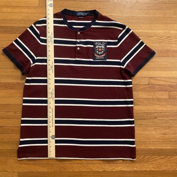 Polo Ralph Lauren Shirt Mens 2XL Maroon White Navy Striped Crest Custom Slim Fit - Picture 4 of 8